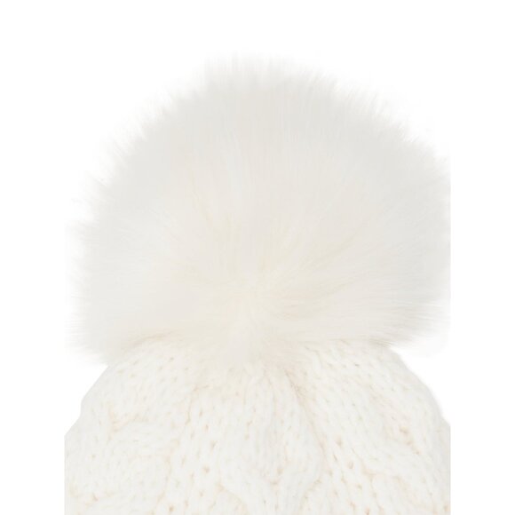 Pom Cable Knit Insulated Women’s Hat Winter White With Pom Pom ONE SIZE NEW - Picture 2 of 5
